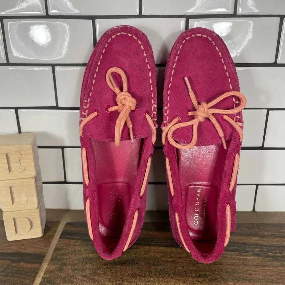 Cole Haan Grant Driver Youth Girl's Size 3.5 Shoes Pink Suede Grand OS Moccasin